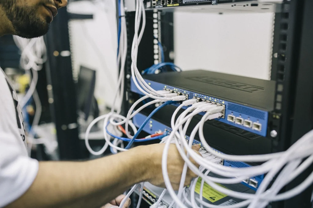Server racks in a data center representing page cache and opcode cache hardware